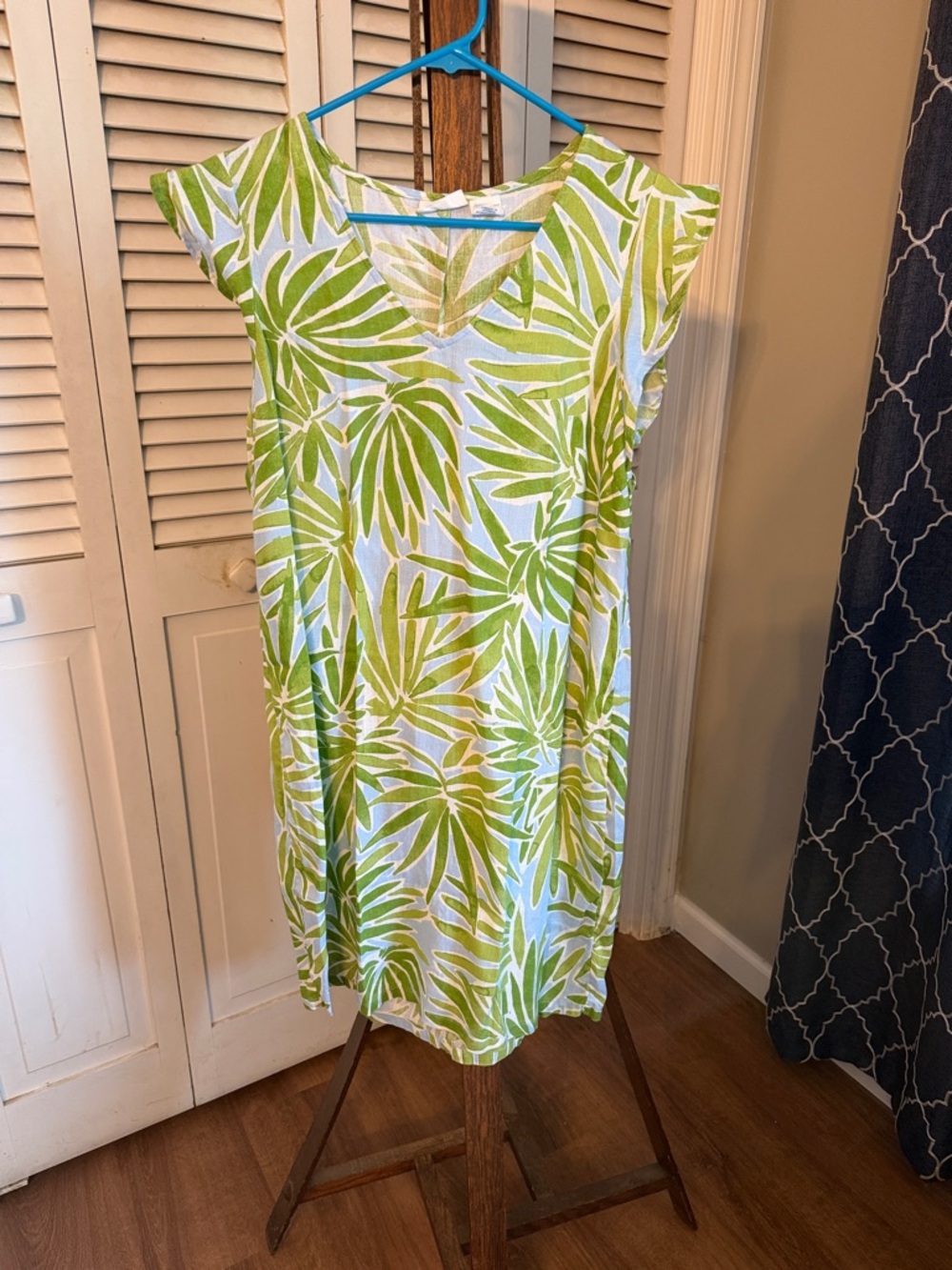 Sigrid Olsen White Dress with Green Palm Print